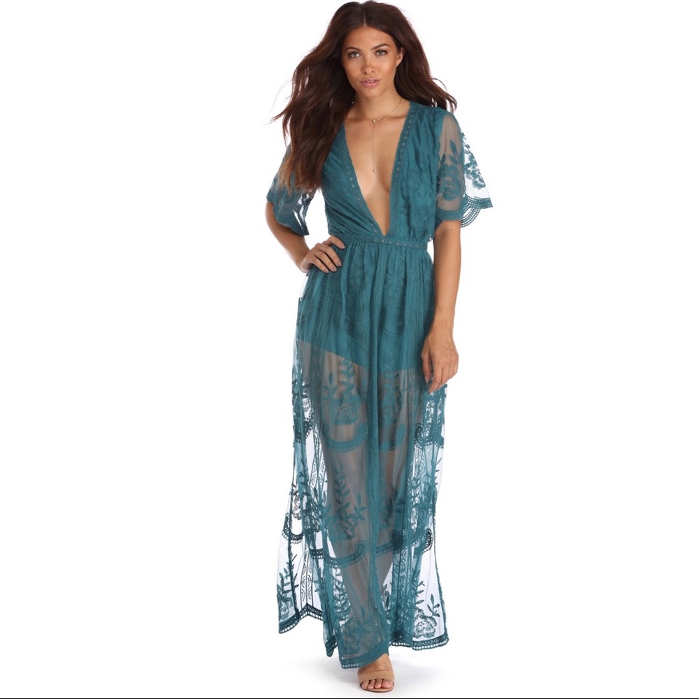 Kalli Collection Teal Maxi Dress